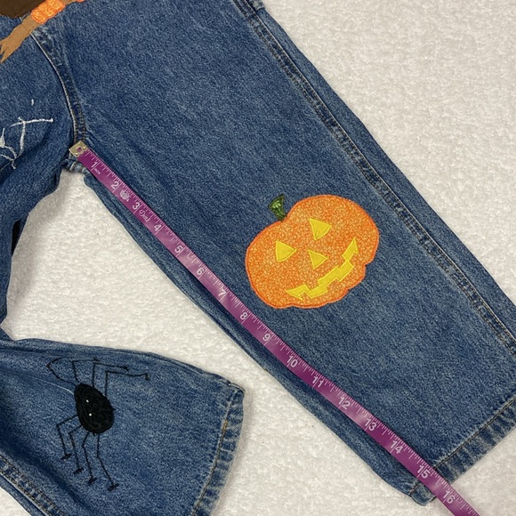 Faded glory denim blue jean Halloween appliqué overalls size 5/6 - Picture 8 of 11